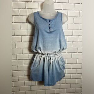 EXIST Women's Loose Fitting High Waisted Sleeveless blue jumpsuit shorts/ L